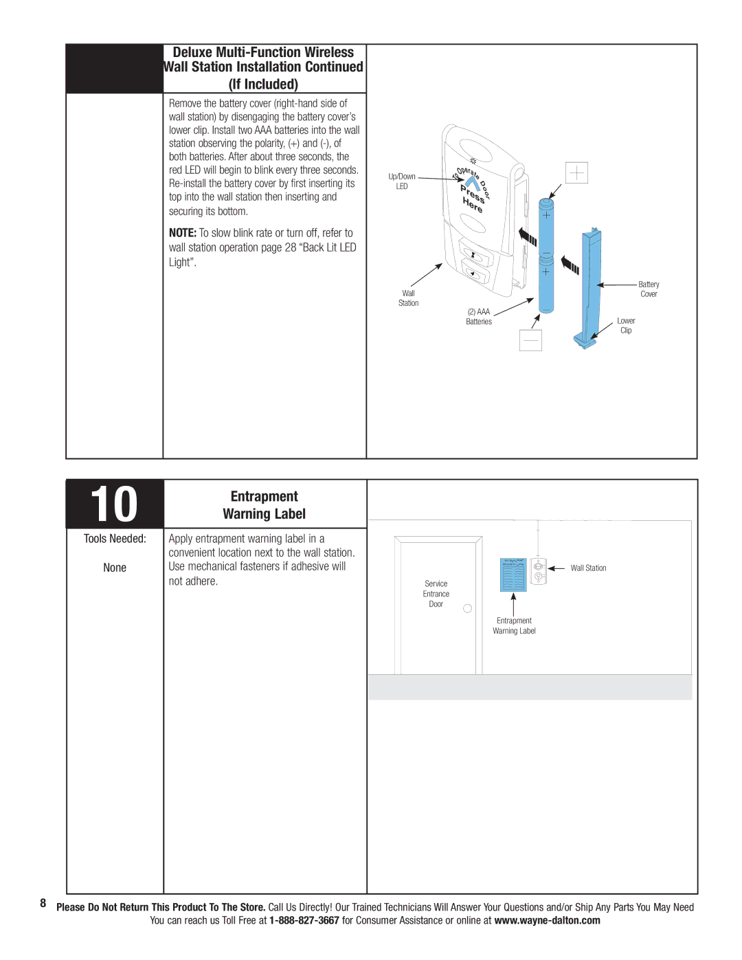 Wayne-Dalton 3322B-Z, 3324B, 3320B, 3224C-Z, 3220C, 3222C-Z Entrapment, Apply entrapment warning label in a, Not adhere 