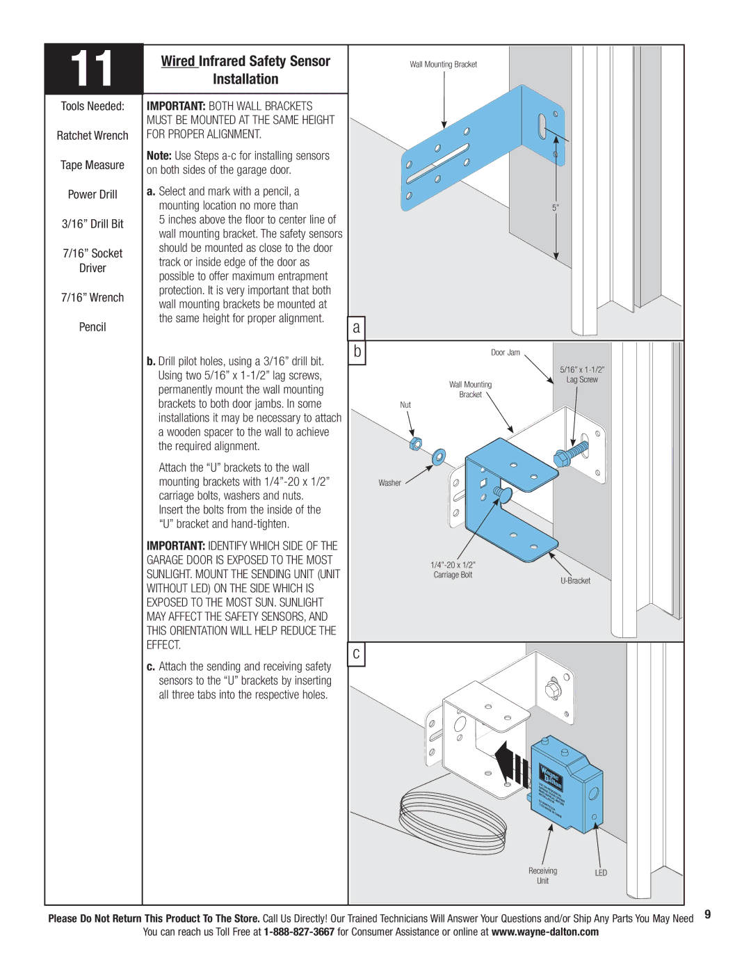 Wayne-Dalton 3324B, 3322B-Z, 3224C-Z, 3222C-Z, 3220C-Z, 3221C-Z, 3320B-Z Wired Infrared Safety Sensor Installation 