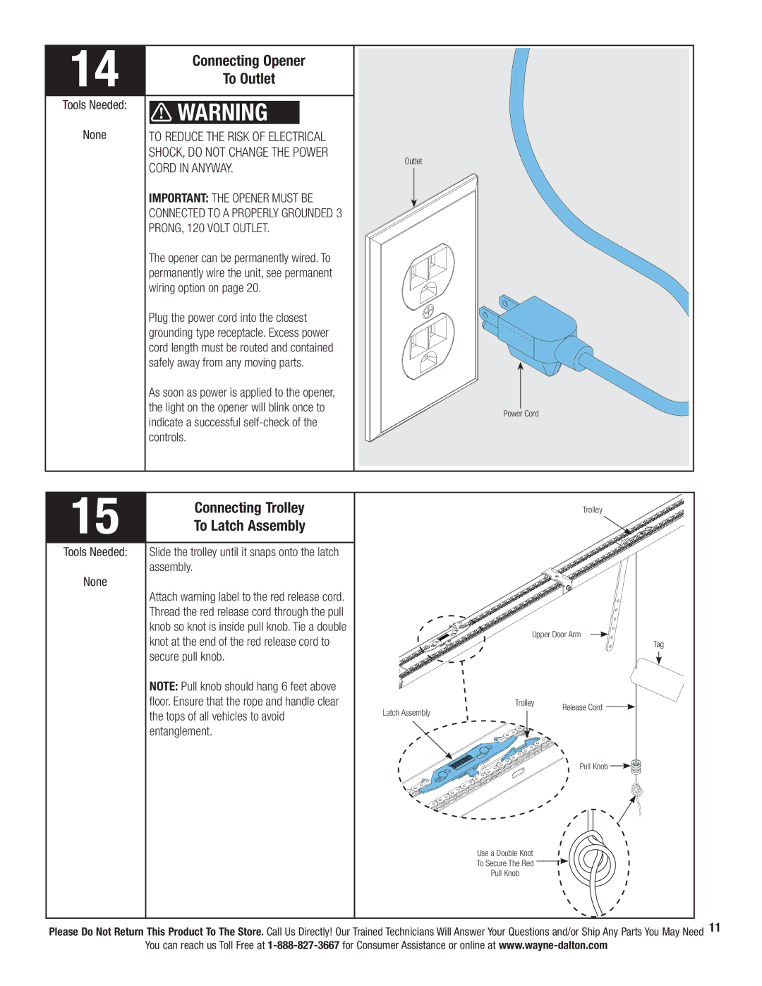 Wayne-Dalton 3322B, 3324B Connecting Opener, Connecting Trolley, To Latch Assembly, Cord in Anyway, PRONG, 120 Volt Outlet 
