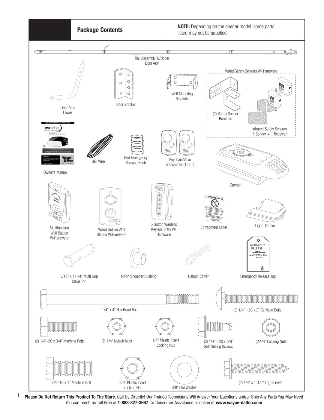 Wayne-Dalton 3324B, 3322B-Z, 3224C-Z, 3222C-Z, 3220C-Z, 3221C-Z, 3320B-Z installation instructions Package Contents 