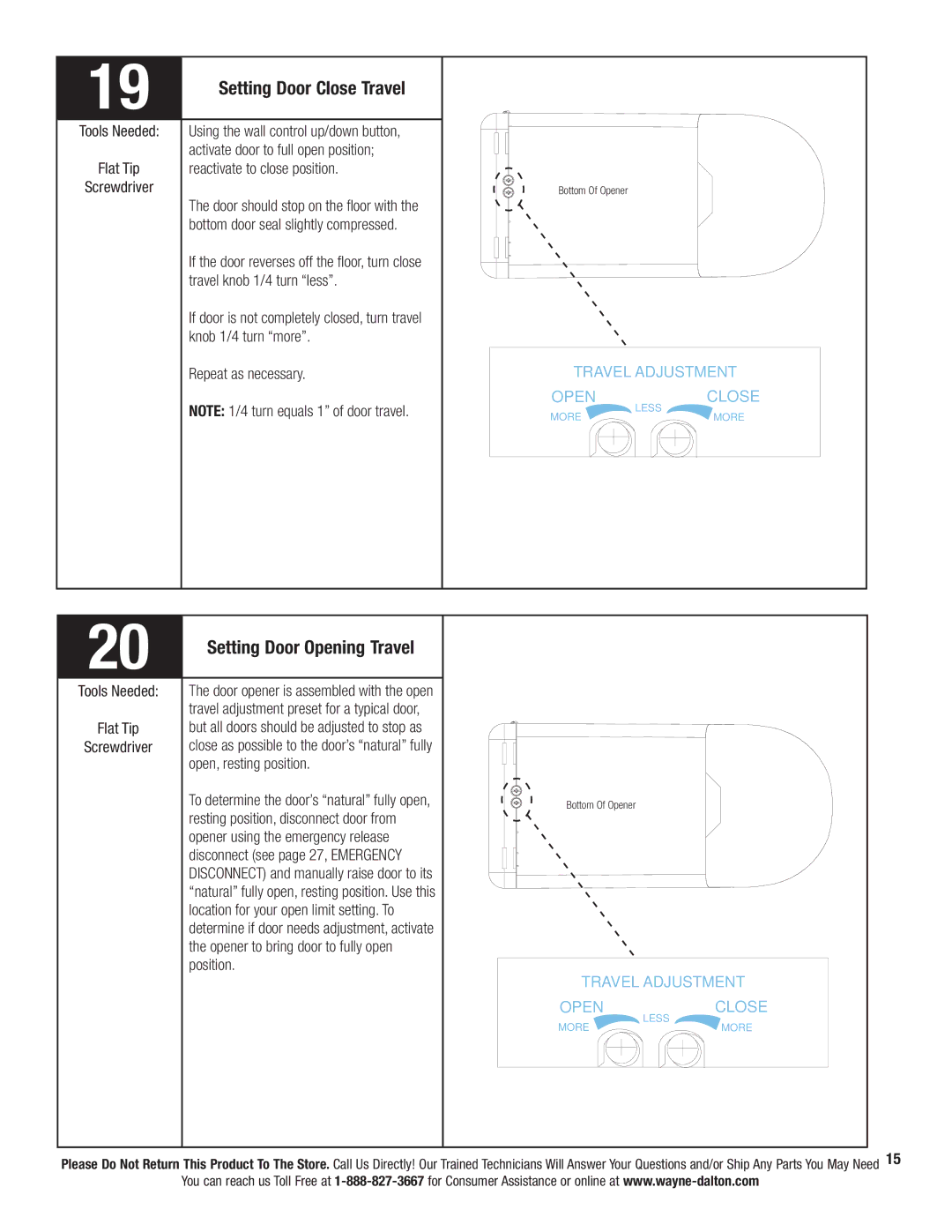 Wayne-Dalton 3222C-Z, 3324B, 3322B-Z, 3320B, 3224C-Z, 3220C-Z, 3221C Setting Door Close Travel, Setting Door Opening Travel 