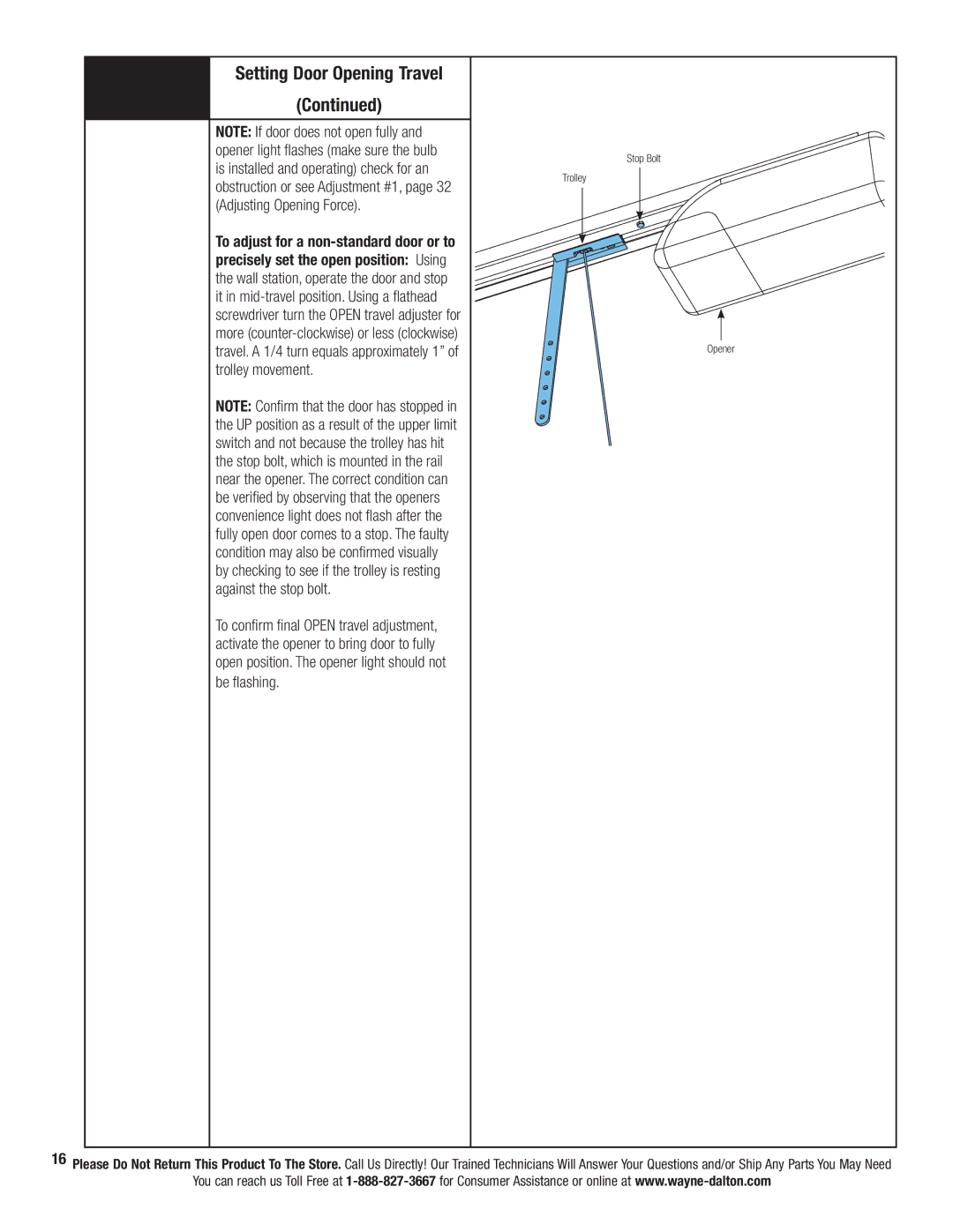 Wayne-Dalton 3220C-Z, 3324B, 3322B-Z, 3224C-Z, 3222C-Z, 3221C-Z, 3320B-Z installation instructions Stop Bolt Trolley Opener 