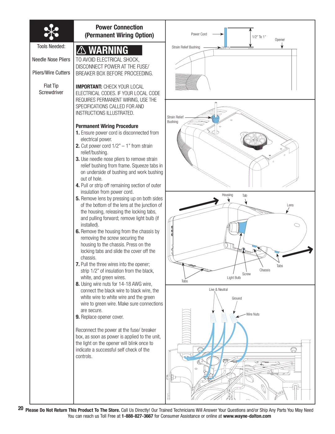 Wayne-Dalton 3324B Power Connection, To Avoid Electrical Shock, Important Check Your Local, Instructions Illustrated 