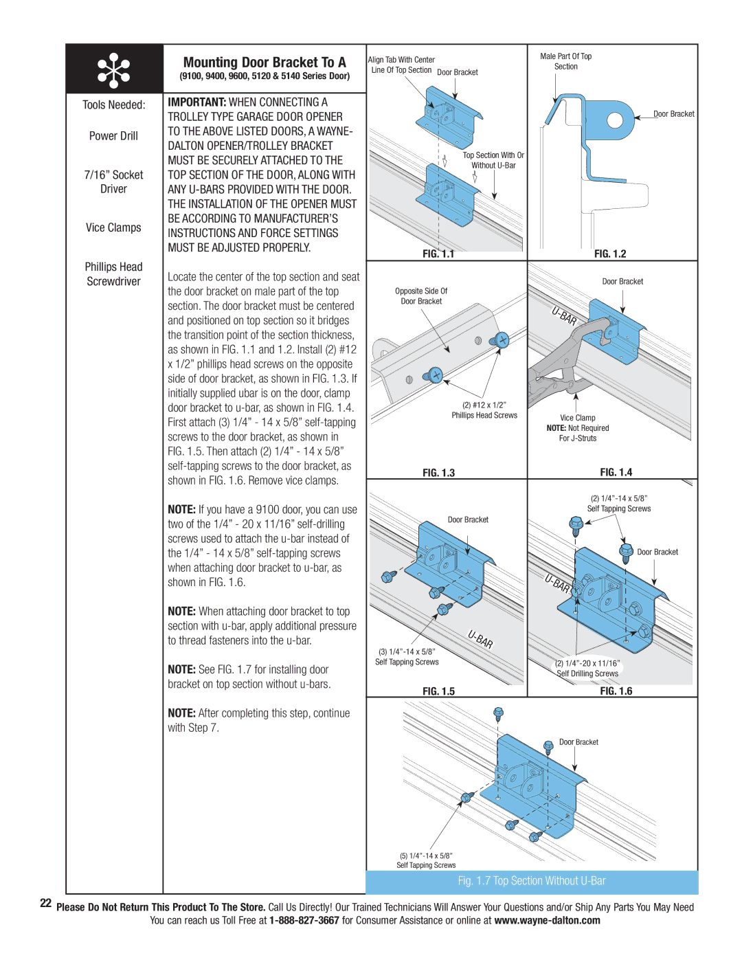 Wayne-Dalton 3320B, 3324B, 3322B-Z Must be Adjusted Properly, Shown in FIG, With Step, 1/4 14 x 5/8 self-tapping screws 