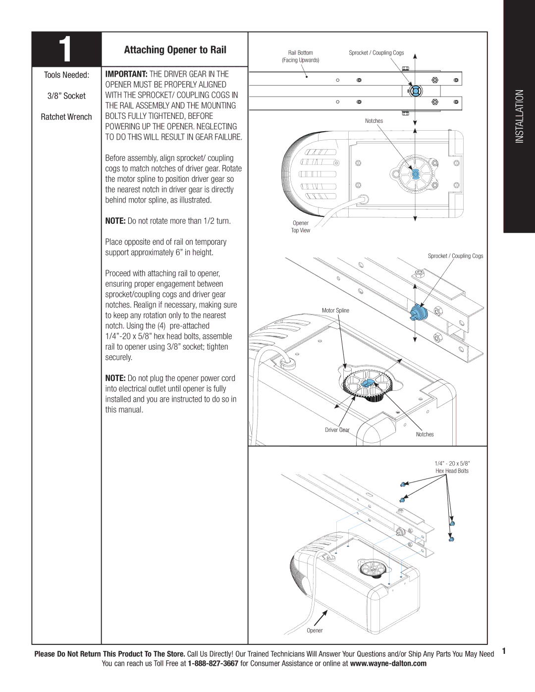 Wayne-Dalton 3324B, 3322B-Z, 3224C-Z, 3222C-Z, 3220C-Z, 3221C-Z, 3320B-Z Attaching Opener to Rail, Installation 