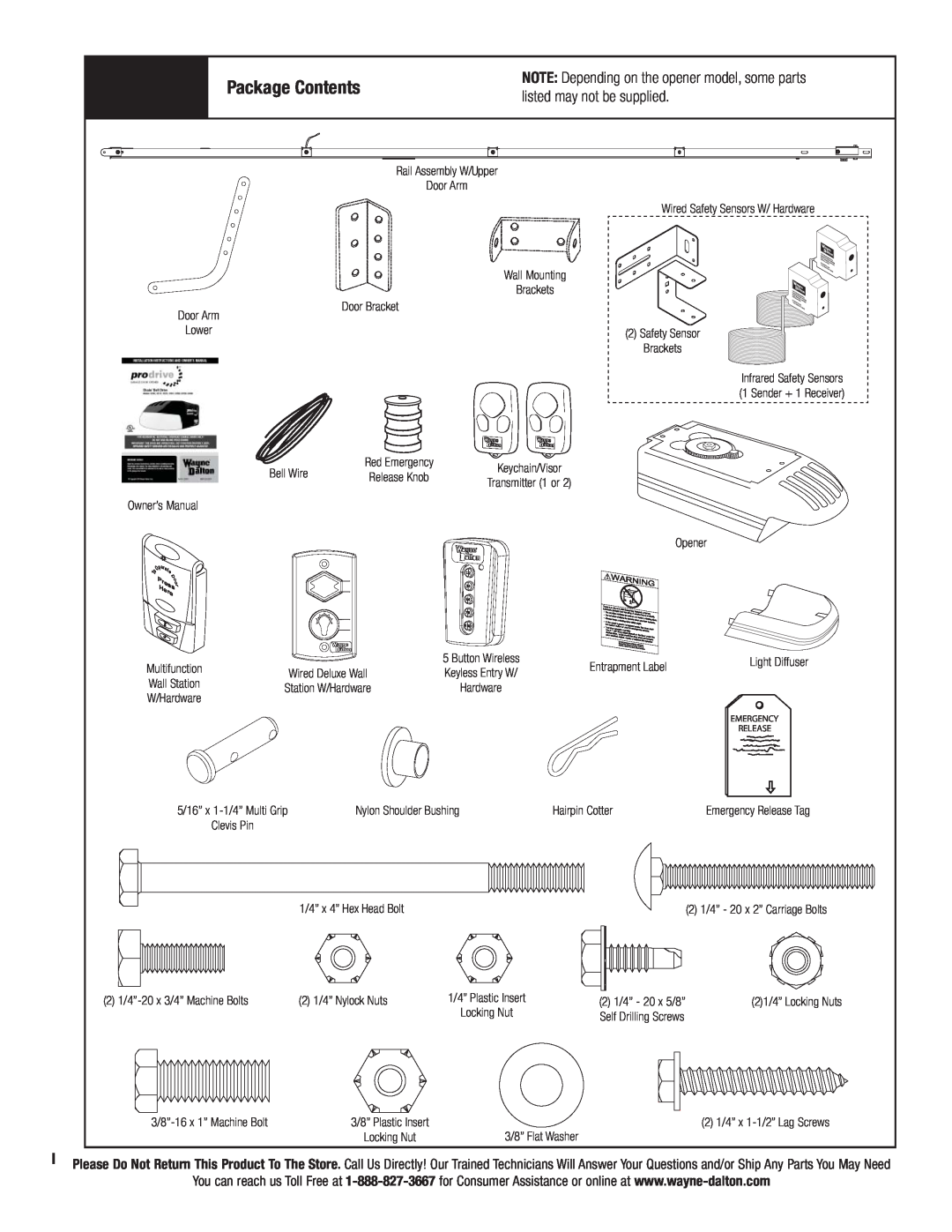 Wayne-Dalton 3324B, 3322B-Z, 3224C-Z, 3222C-Z, 3220C-Z, 3221C-Z, 3320B-Z installation instructions Package Contents 