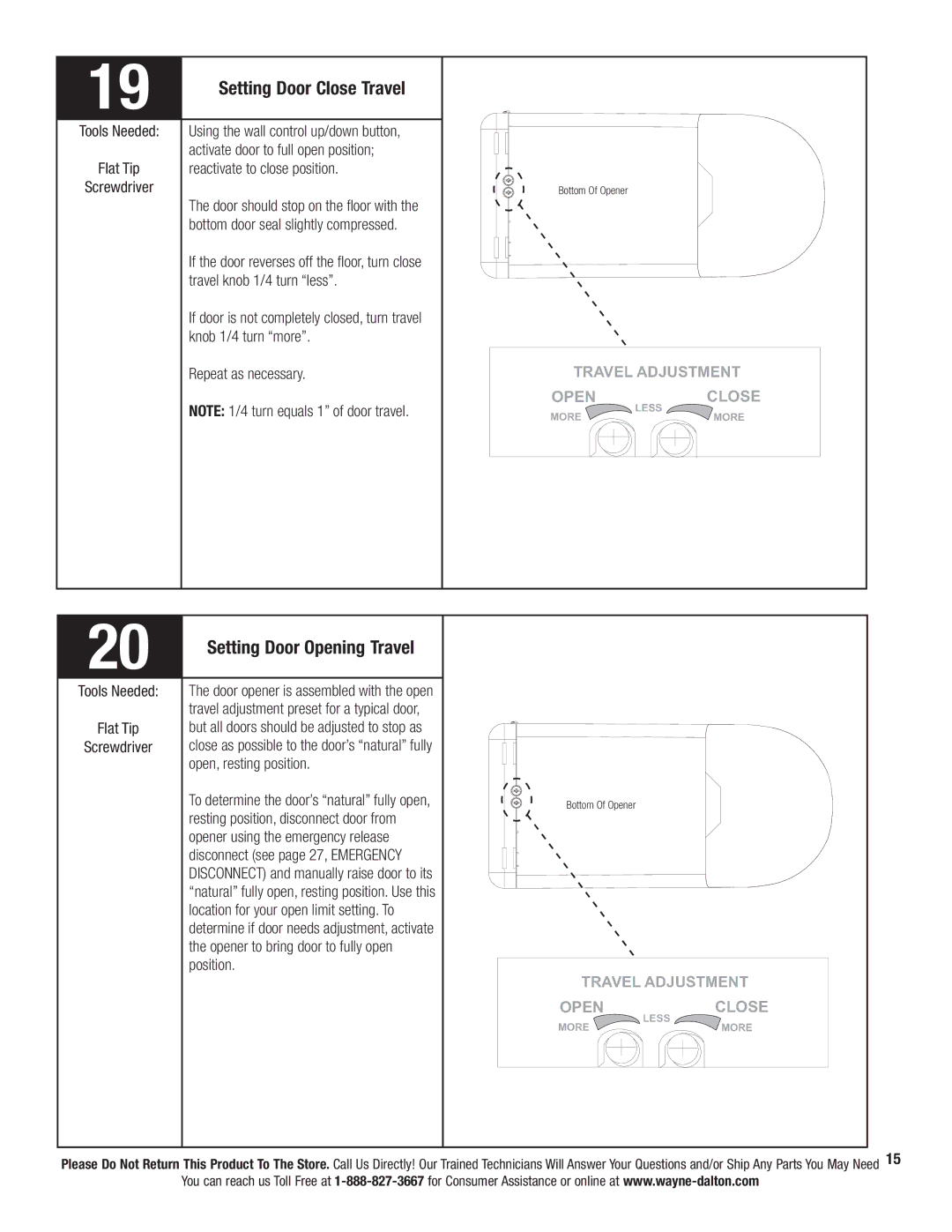 Wayne-Dalton 3324B-Z installation instructions Setting Door Close Travel, Setting Door Opening Travel 