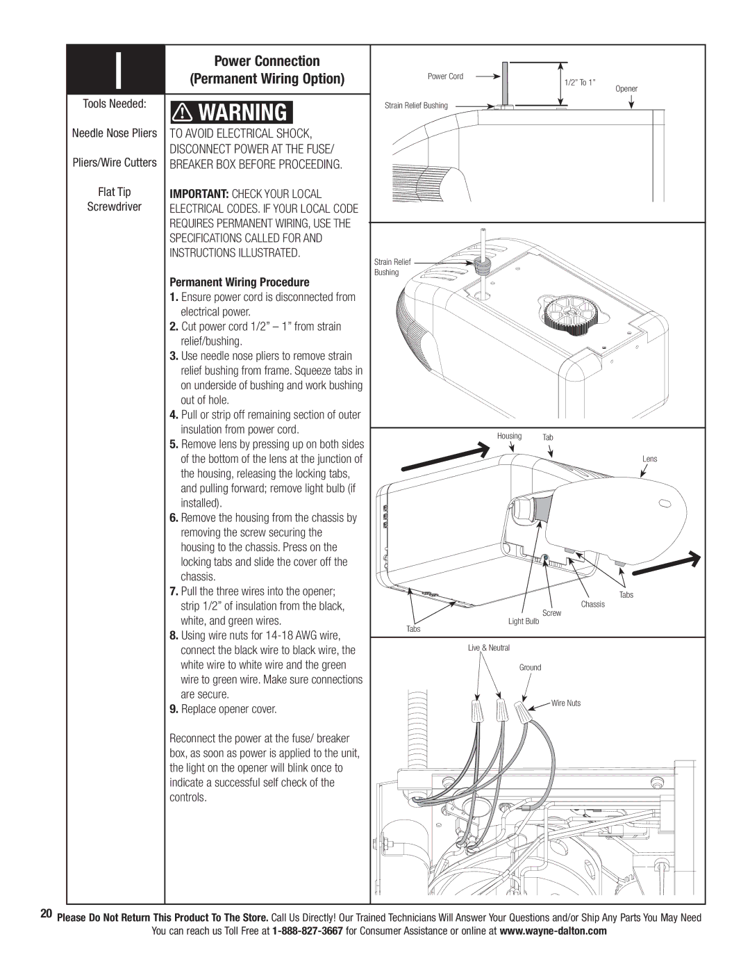 Wayne-Dalton 3324B-Z Power Connection, To Avoid Electrical Shock, Important Check Your Local, Instructions Illustrated 