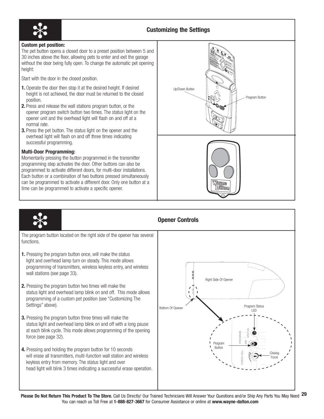 Wayne-Dalton 3324B-Z installation instructions Customizing the Settings, Opener Controls, Up/Down Button 