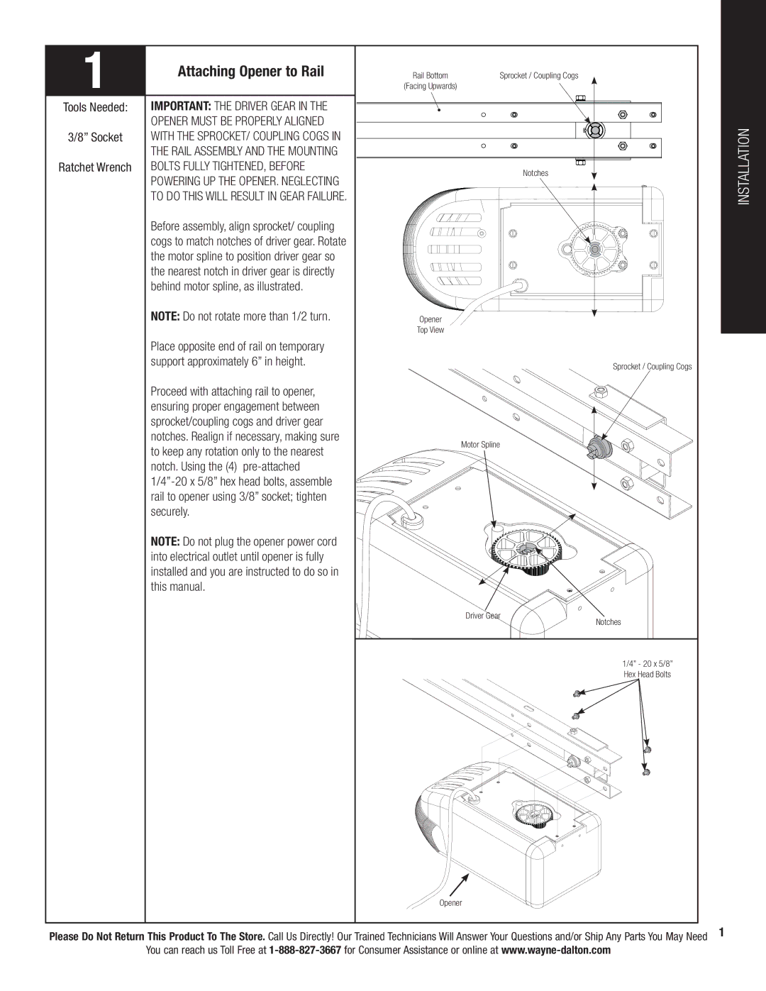 Wayne-Dalton 3324B-Z installation instructions Attaching Opener to Rail, Installation 