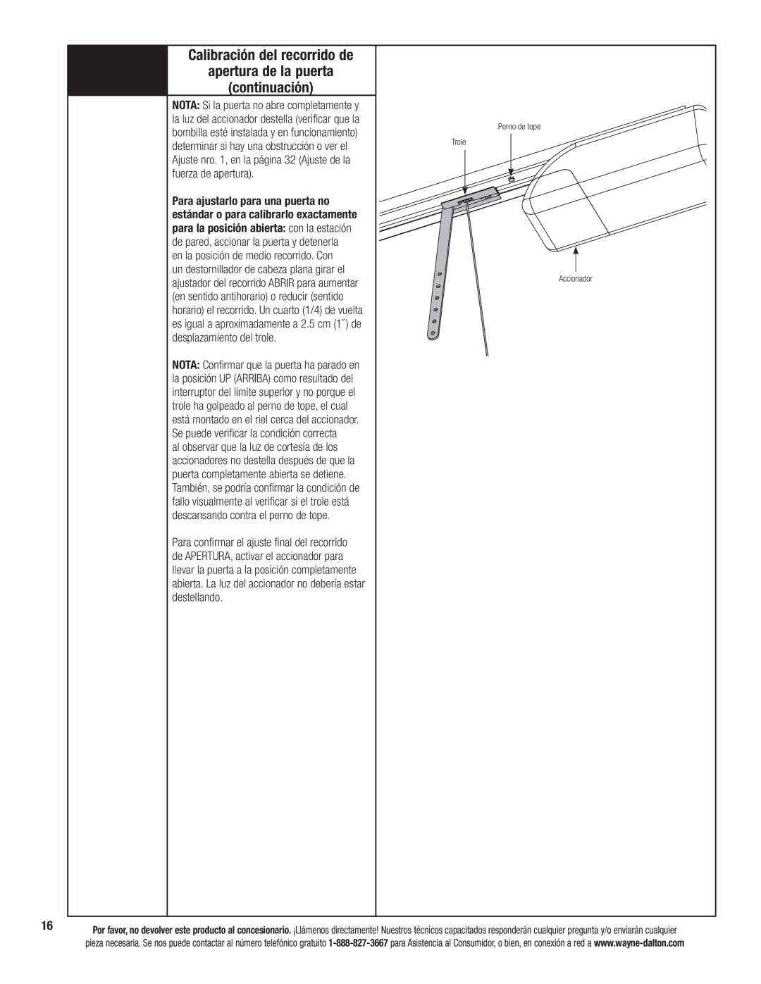 Wayne-Dalton 3324B-Z installation instructions Perno de tope Trole Accionador 