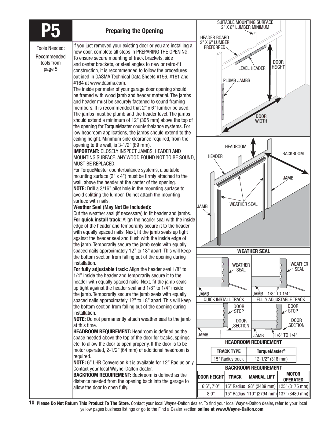 Wayne-Dalton 341458 installation instructions Preparing the Opening 