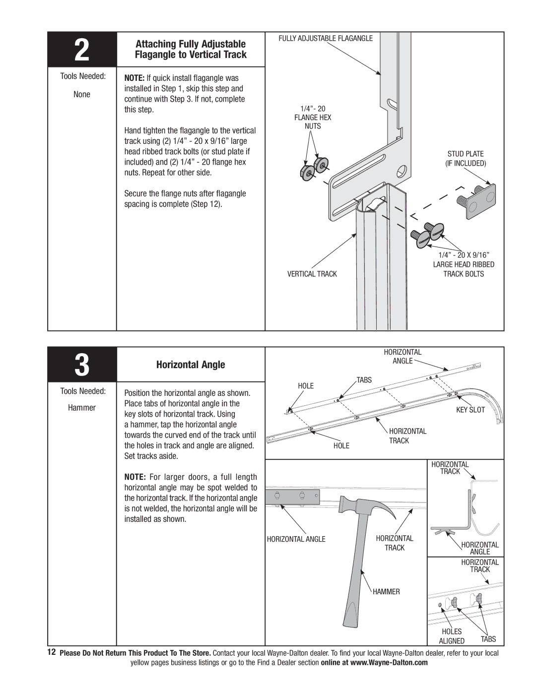 Wayne-Dalton 341458 Horizontal Angle, Tools Needed, Place tabs of horizontal angle, Set tracks aside, Installed as shown 