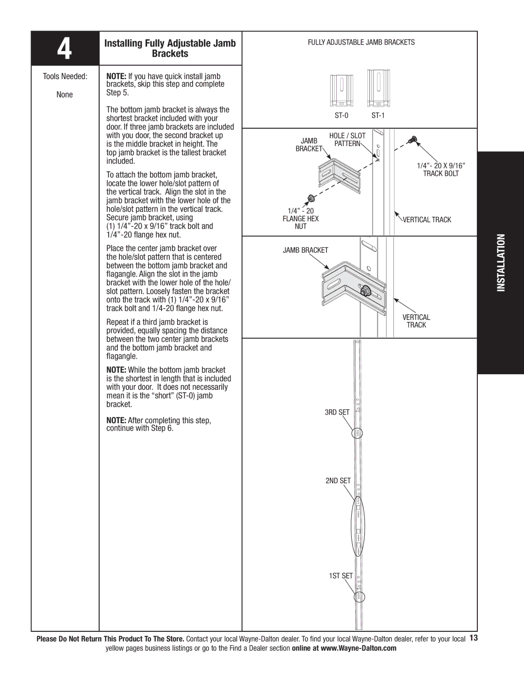 Wayne-Dalton 341458 installation instructions Installing Fully Adjustable Jamb, Brackets 