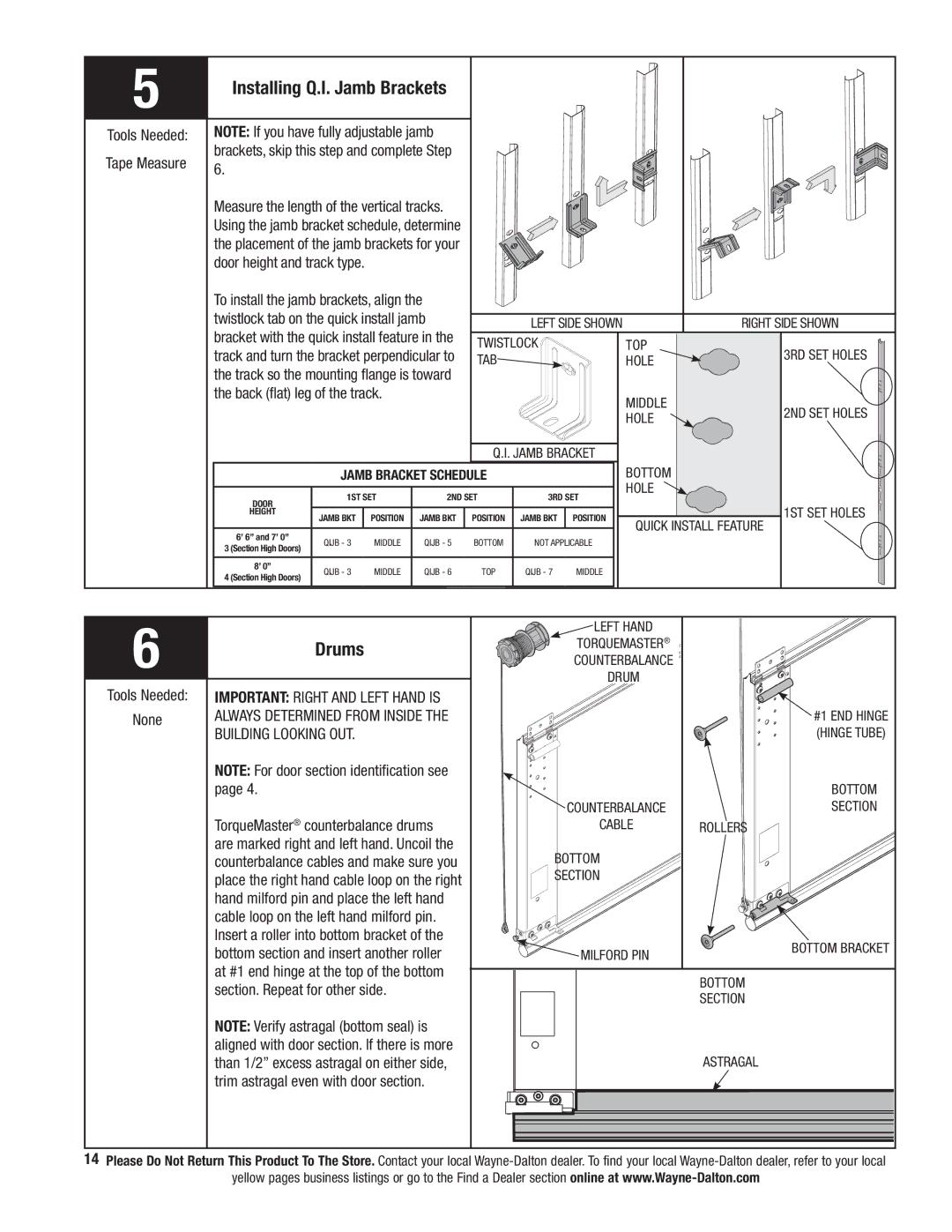 Wayne-Dalton 341458 installation instructions Installing Q.I. Jamb Brackets, Drums 