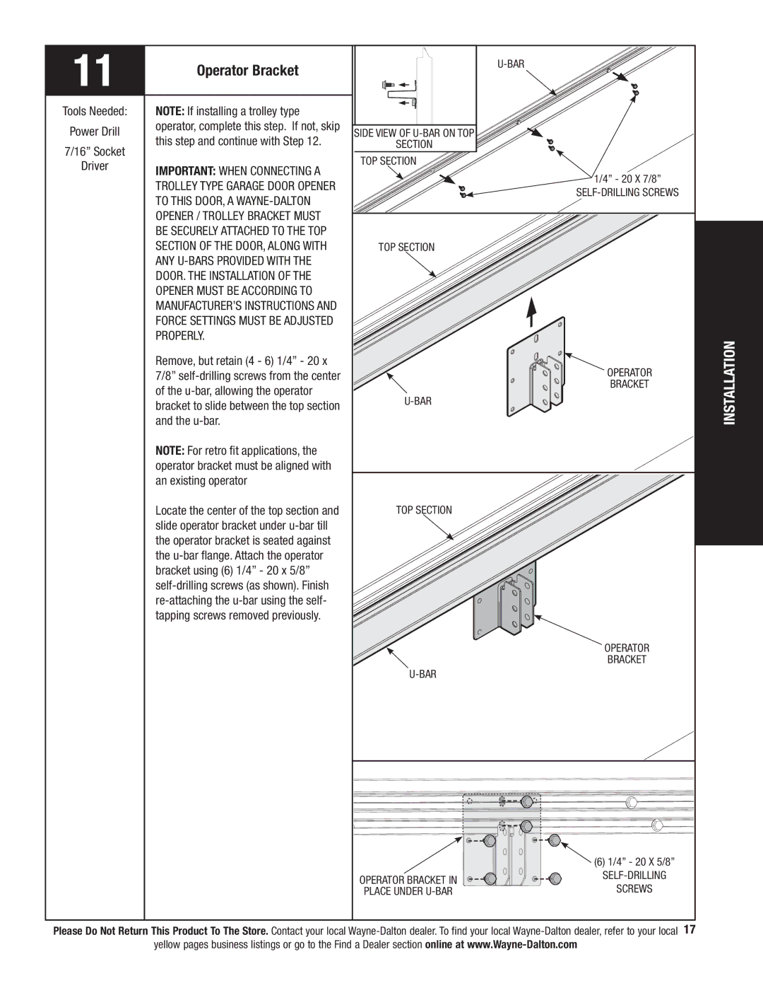 Wayne-Dalton 341458 installation instructions Operator Bracket, Properly 