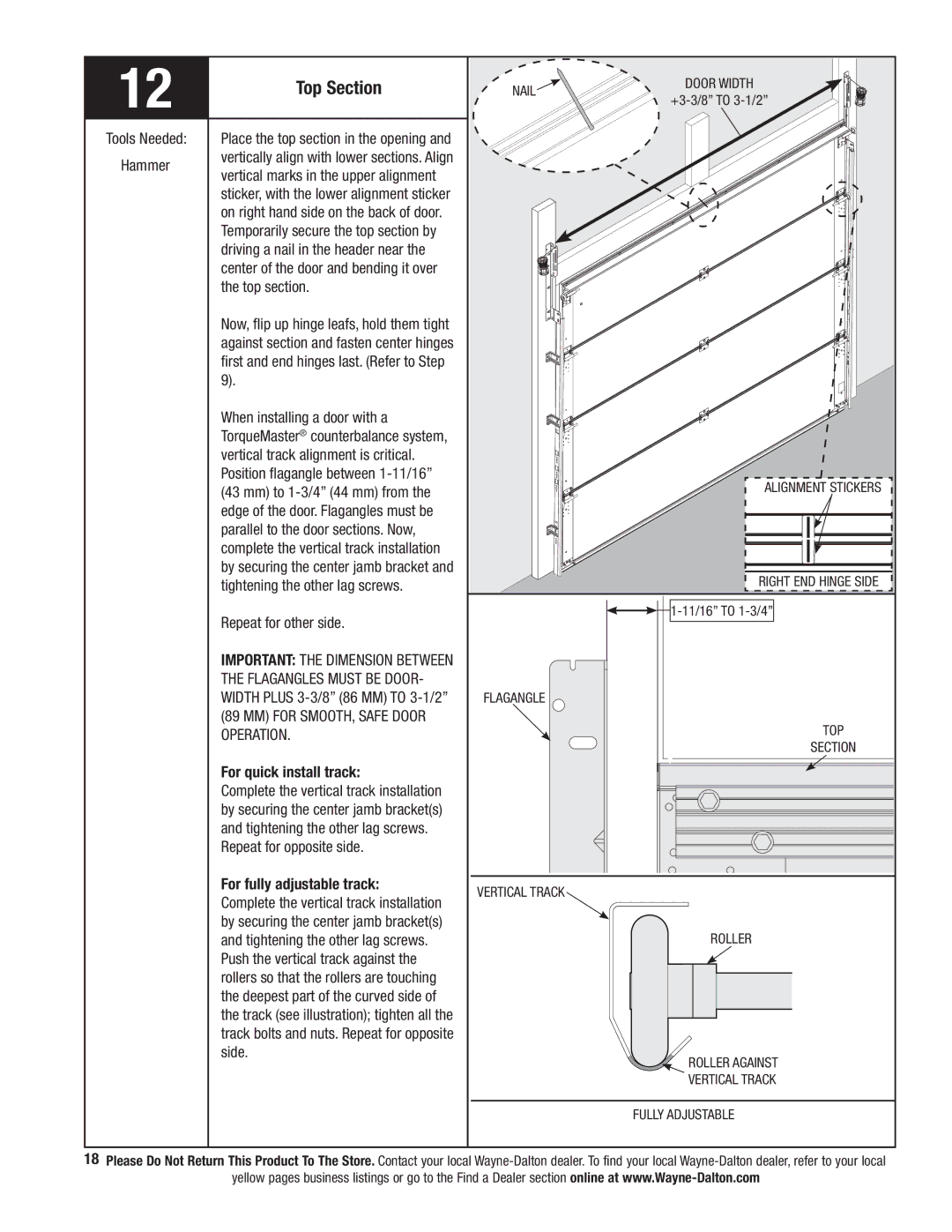 Wayne-Dalton 341458 installation instructions Top Section 