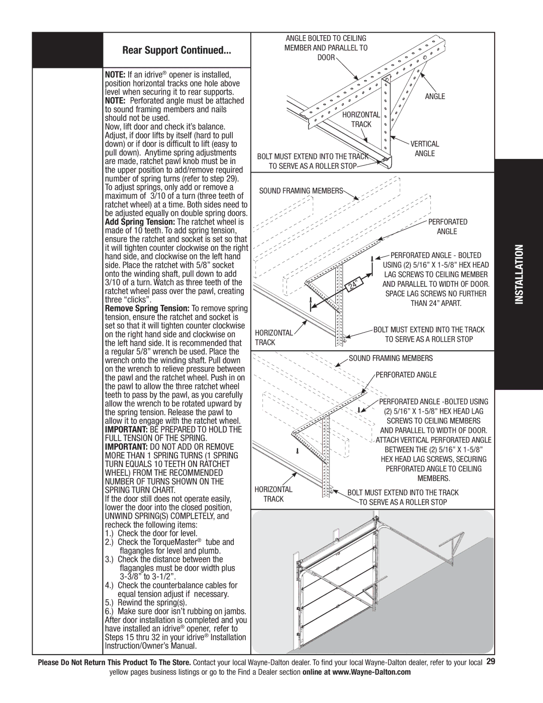 Wayne-Dalton 341458 installation instructions Full Tension of the Spring, Spring Turn Chart 