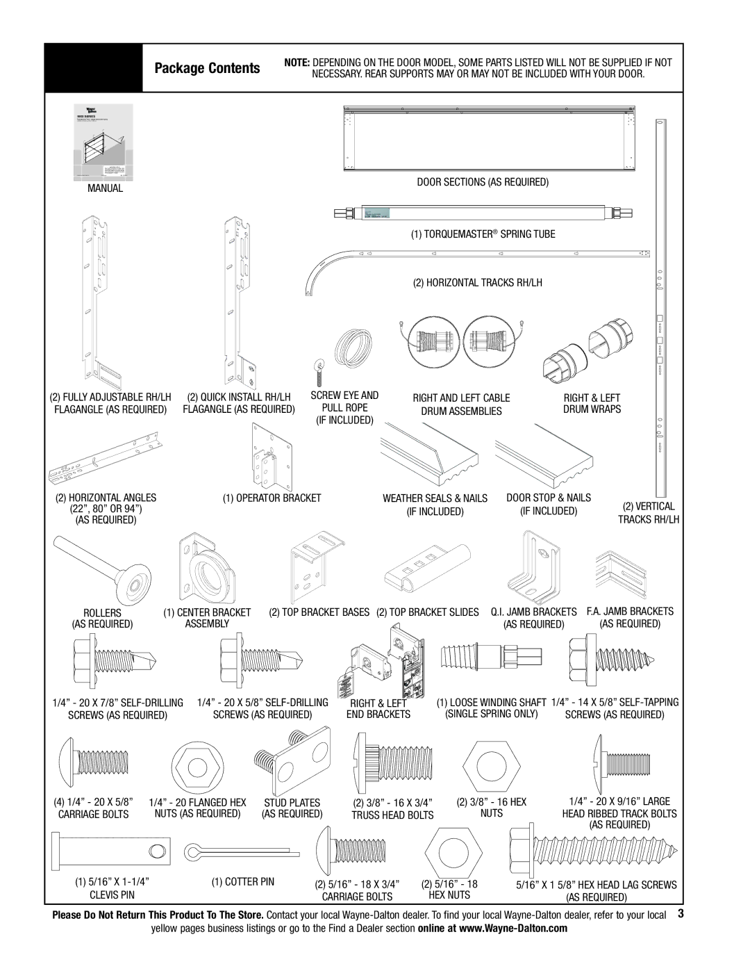 Wayne-Dalton 341458 installation instructions Package Contents 