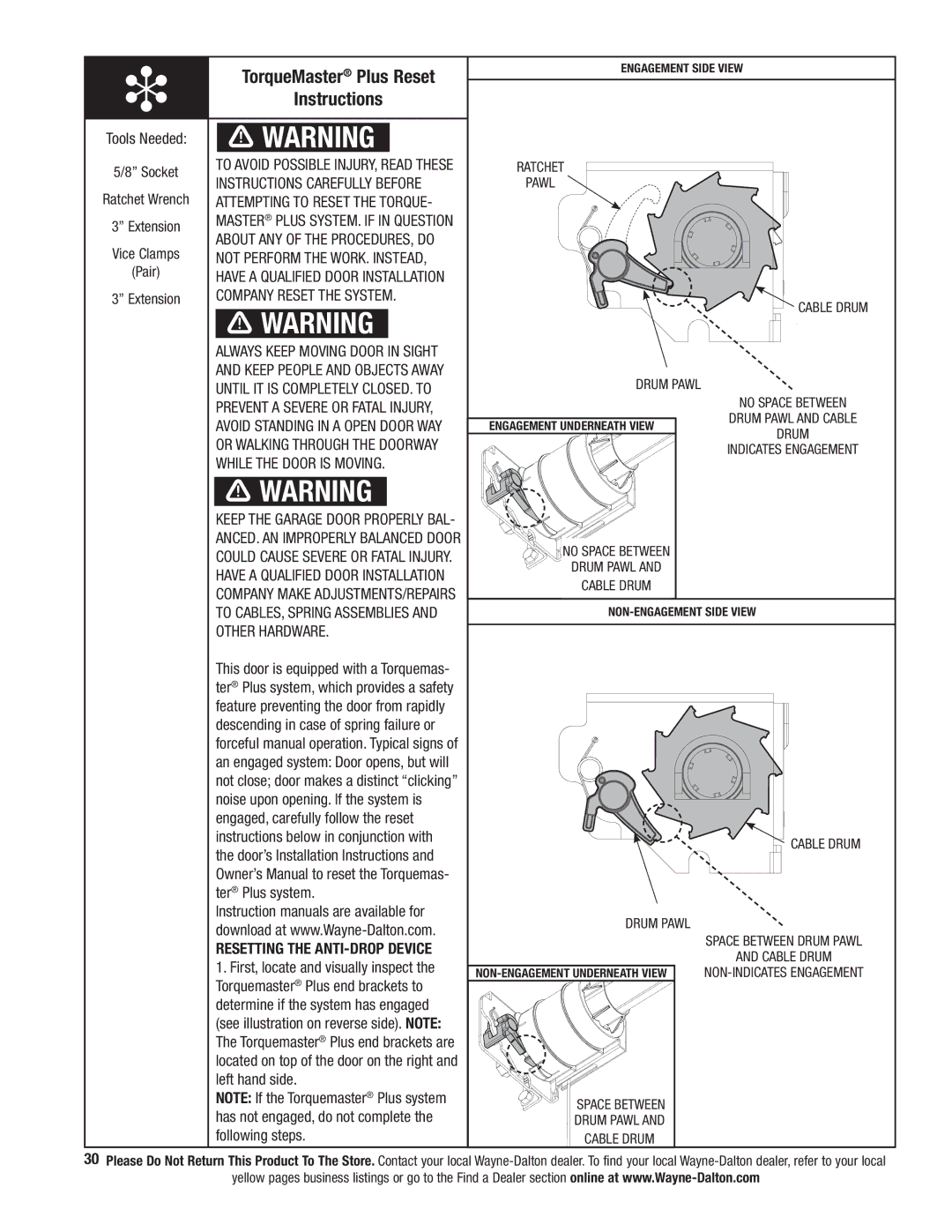 Wayne-Dalton 341458 TorqueMaster Plus Reset Instructions, Company Reset the System, While the Door is Moving 