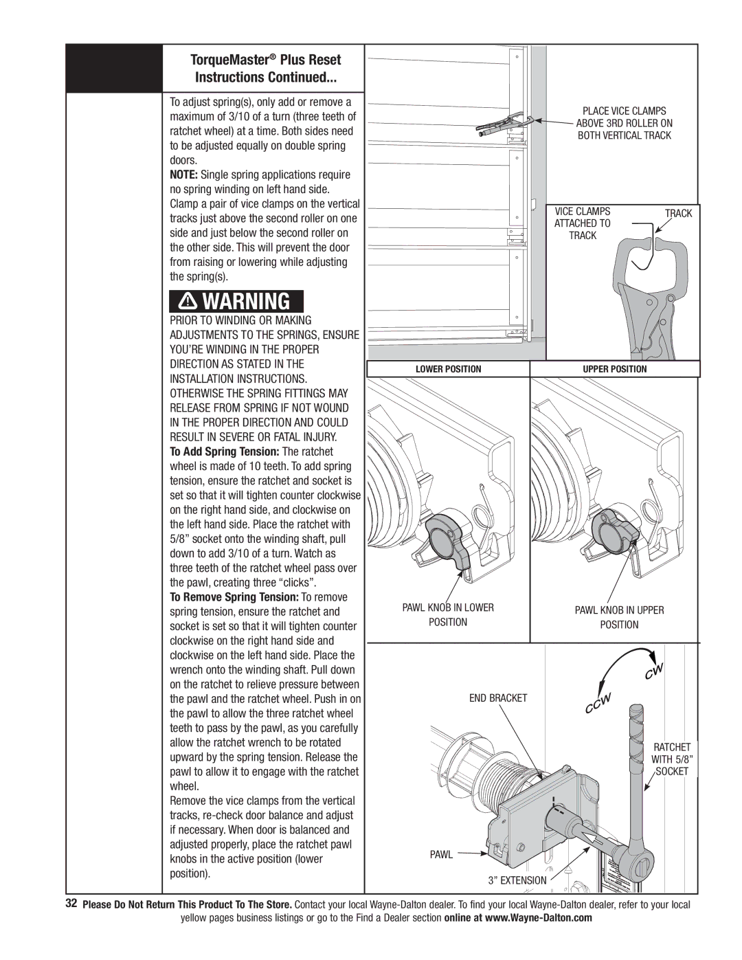 Wayne-Dalton 341458 installation instructions TorqueMaster Plus Reset 