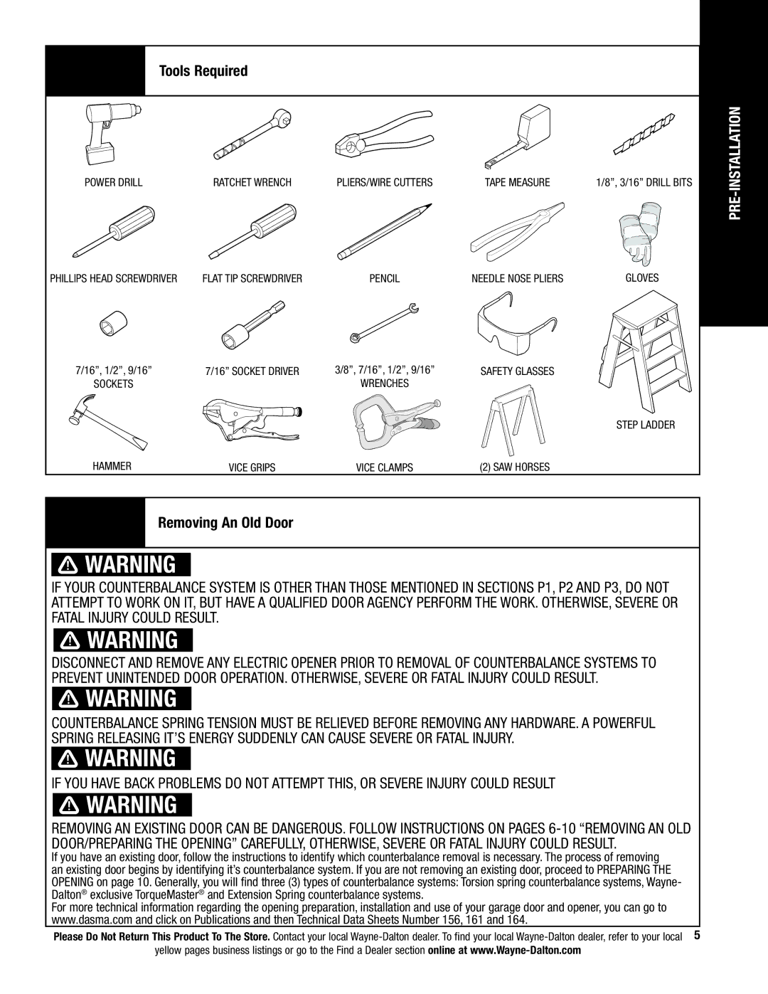 Wayne-Dalton 341458 installation instructions Tools Required 