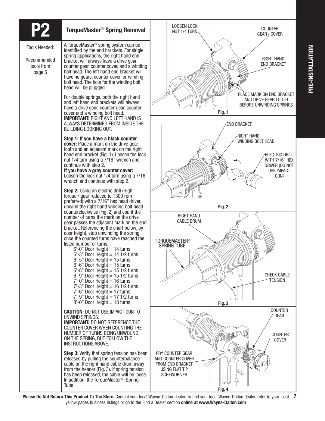 Wayne-Dalton 341458 installation instructions Unwind Springs 