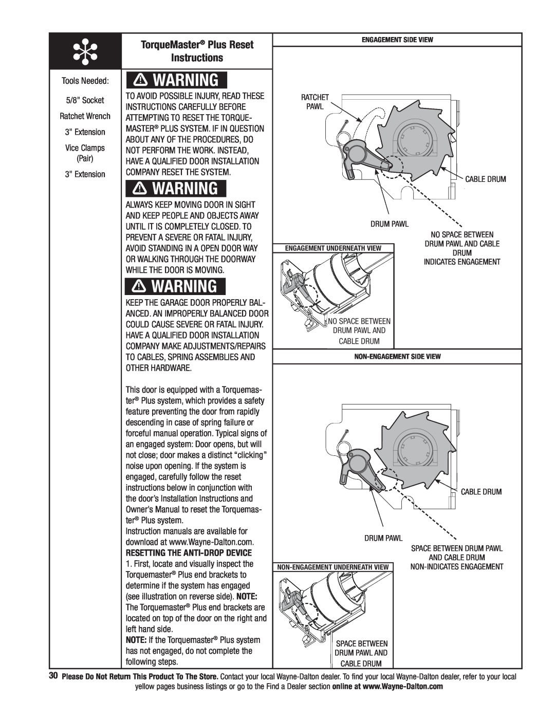 Wayne-Dalton 341458 TorqueMaster Plus Reset Instructions, Company Reset The System, While The Door Is Moving 