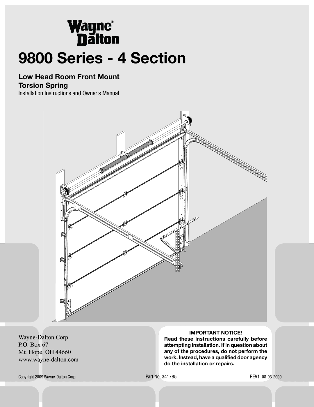 Wayne-Dalton 341785 installation instructions Series 4 Section 