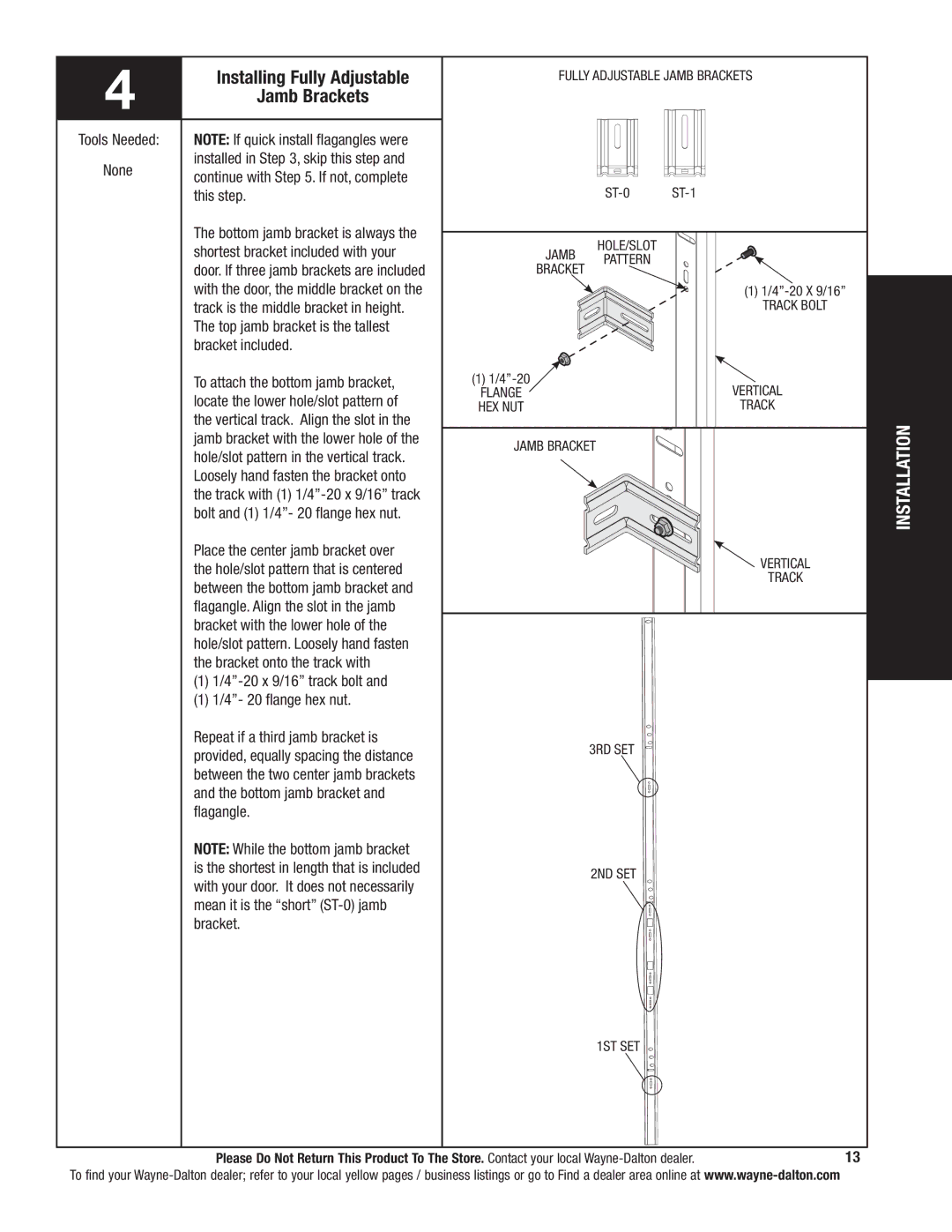 Wayne-Dalton 341785 installation instructions Installing Fully Adjustable, Jamb Brackets 