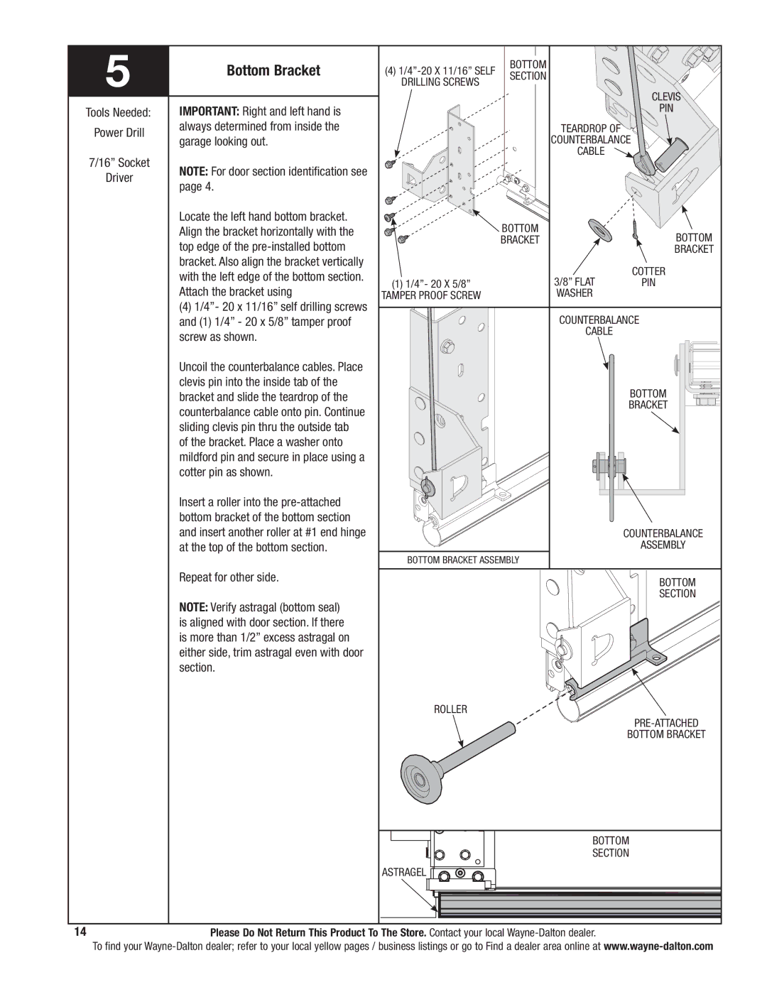 Wayne-Dalton 341785 installation instructions Bottom Bracket 