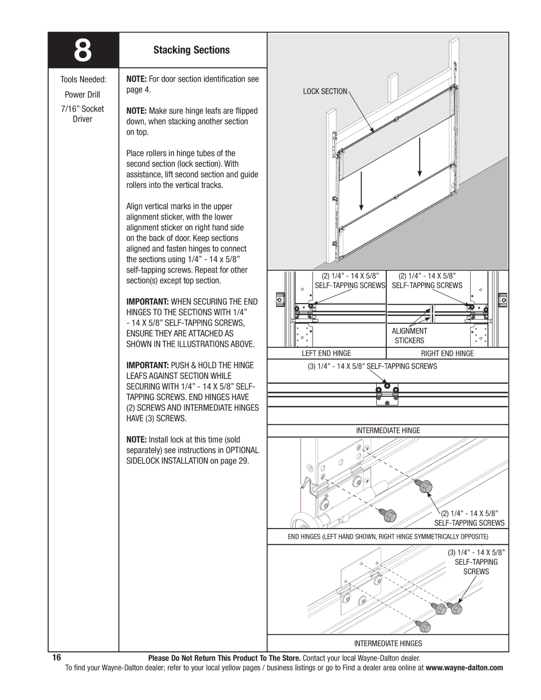 Wayne-Dalton 341785 installation instructions Stacking Sections 