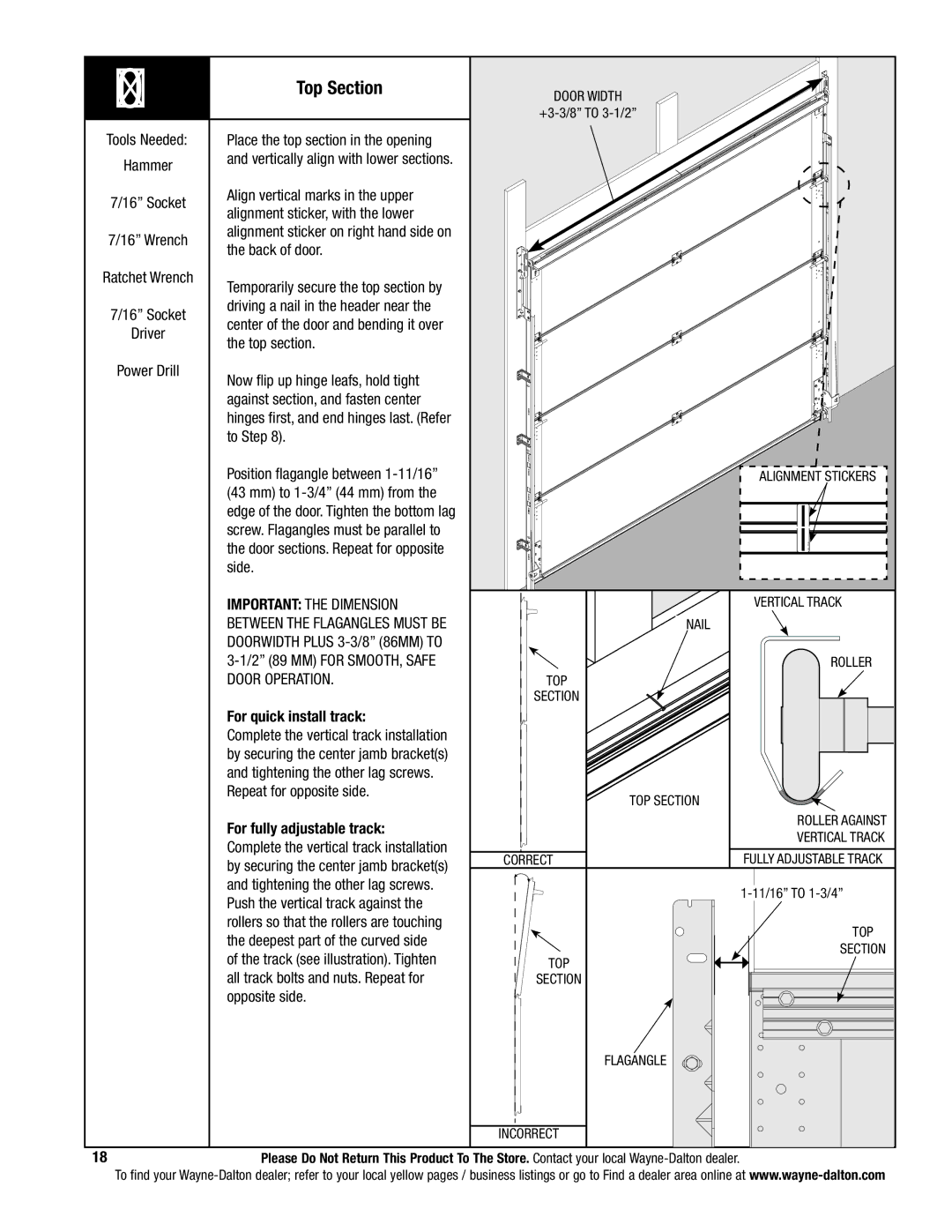 Wayne-Dalton 341785 installation instructions Top Section 