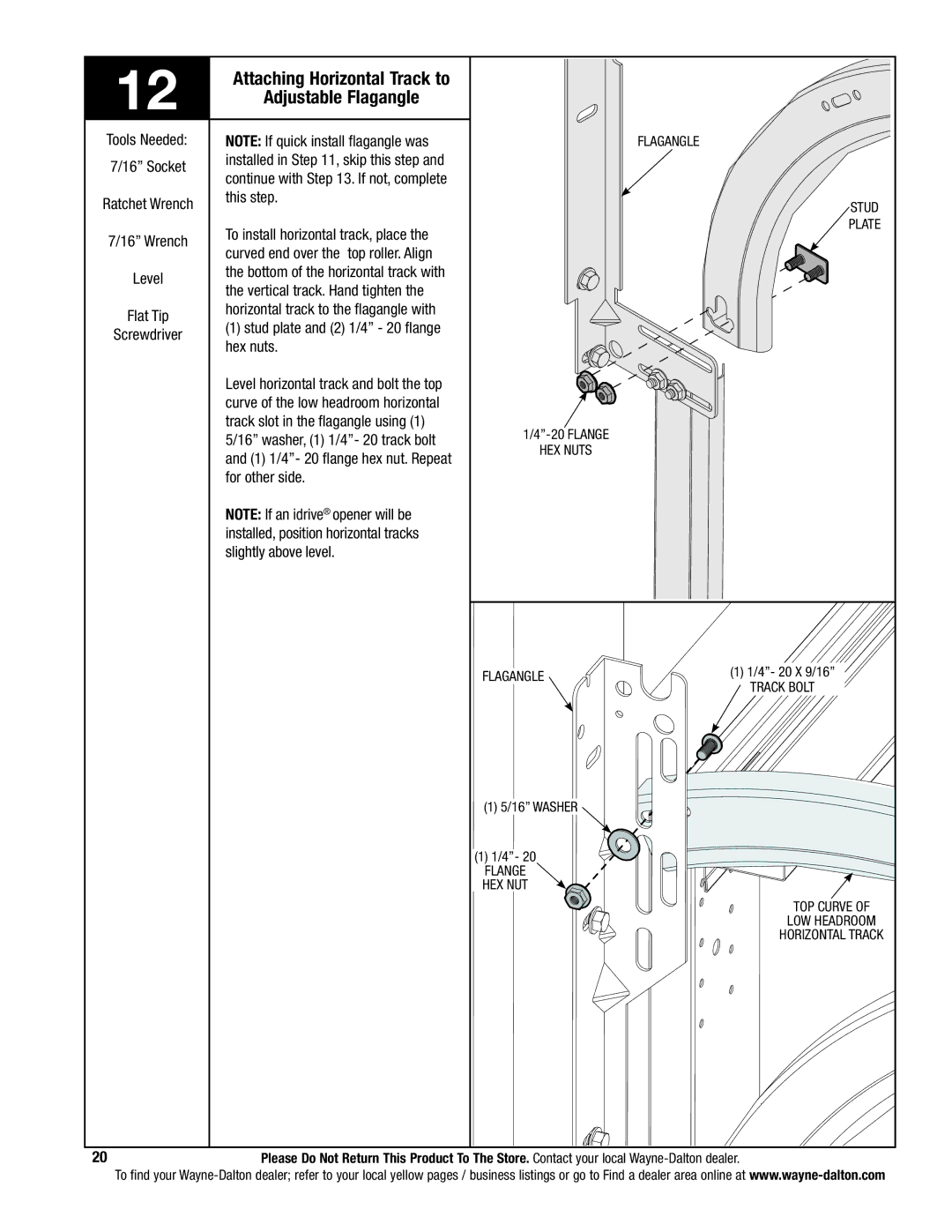 Wayne-Dalton 341785 installation instructions Attaching Horizontal Track to Adjustable Flagangle 