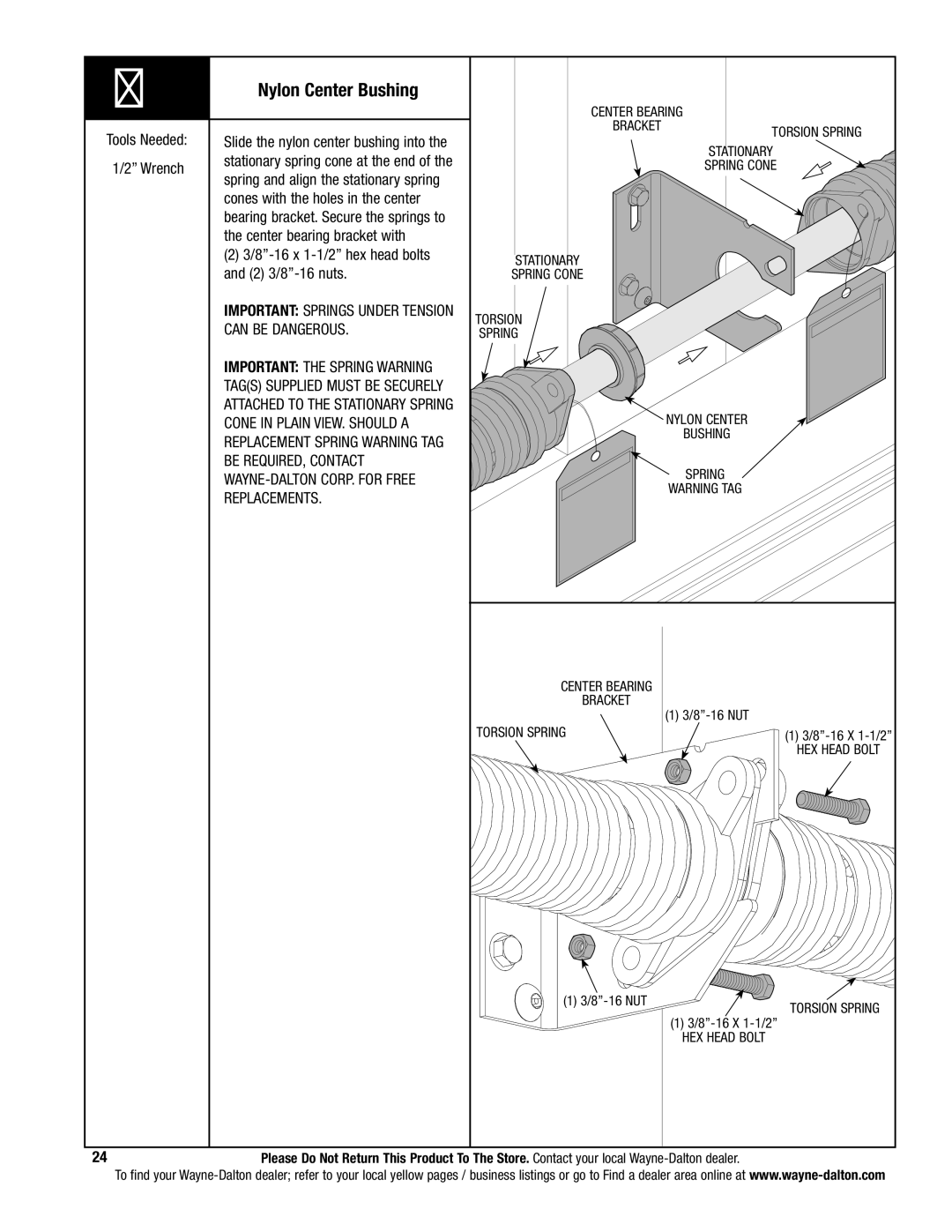 Wayne-Dalton 341785 installation instructions Nylon Center Bushing 