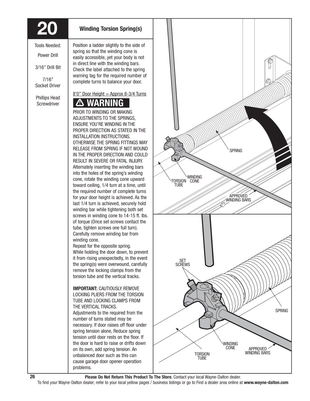 Wayne-Dalton 341785 installation instructions Winding Torsion Springs 