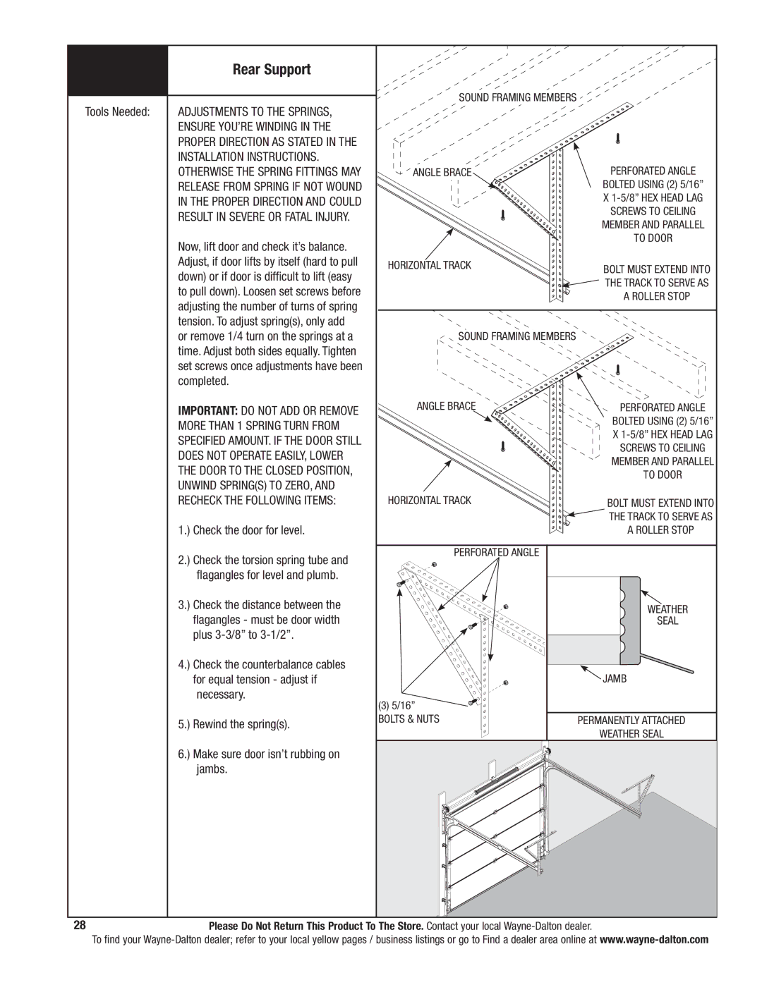 Wayne-Dalton 341785 Completed, More than 1 spring turn from, Specified amount. If the door still, Check the door for level 