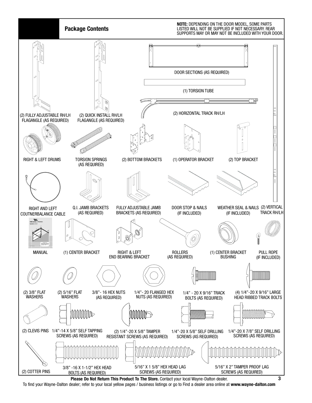 Wayne-Dalton 341785 installation instructions Package Contents 