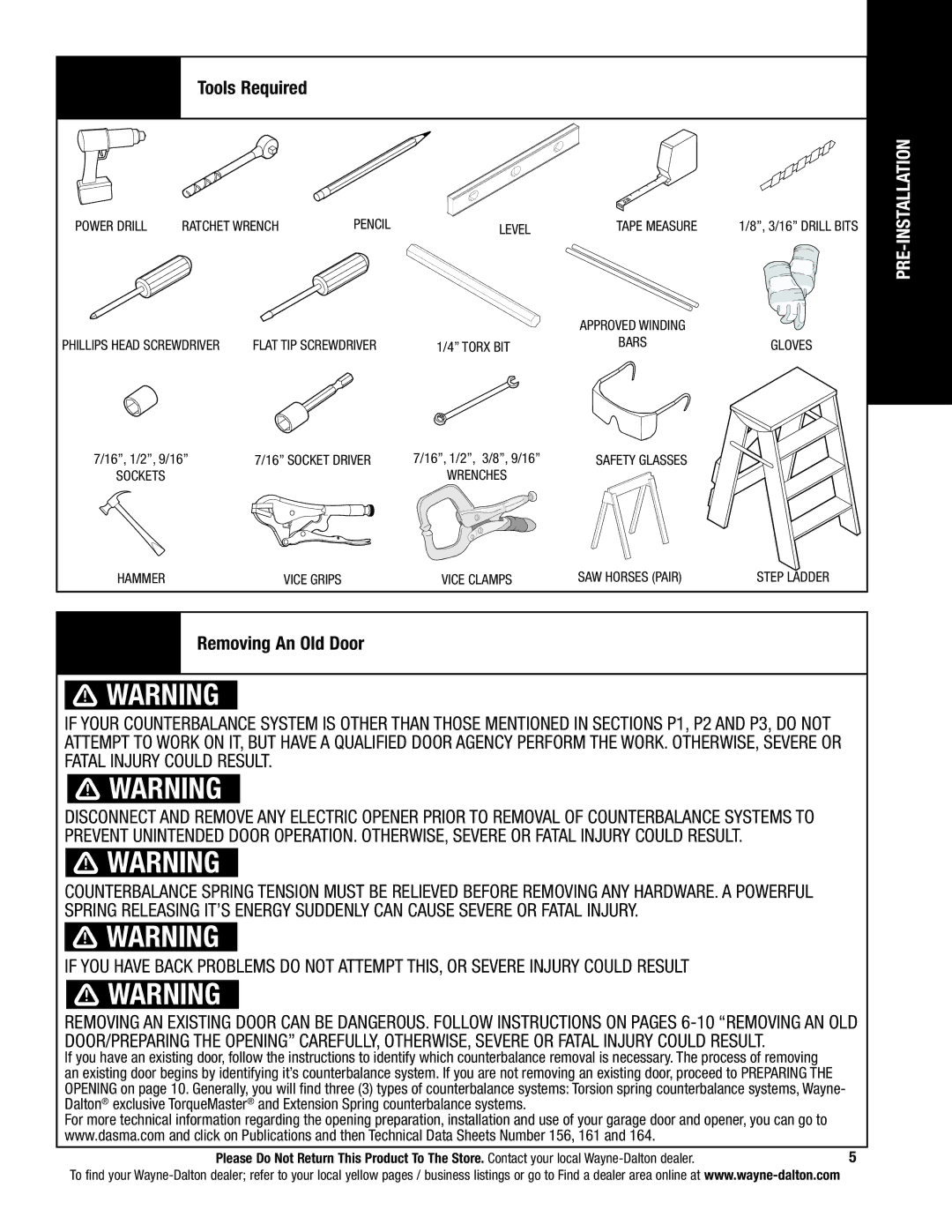 Wayne-Dalton 341785 installation instructions Tools Required, Level 