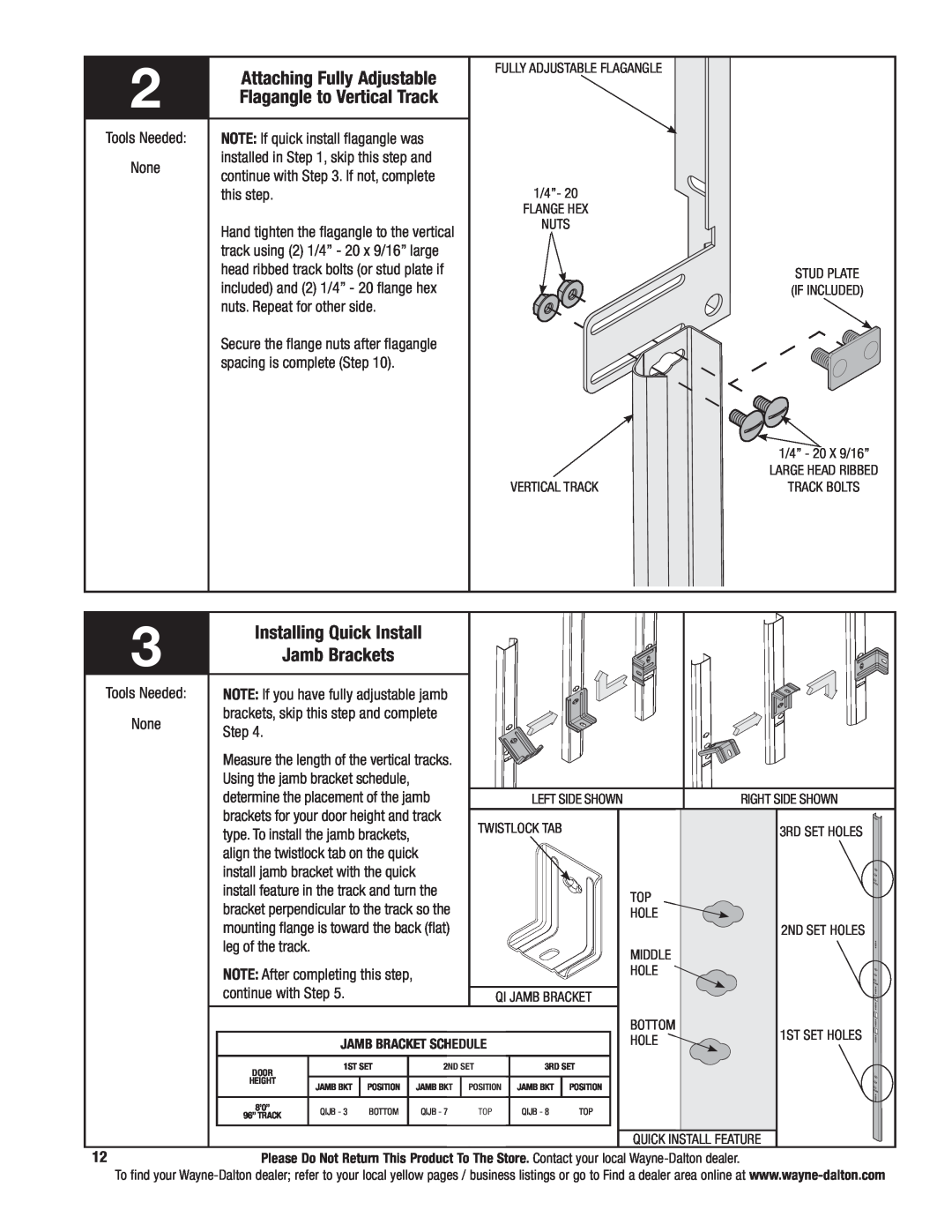 Wayne-Dalton 341785 Attaching Fully Adjustable, Flagangle to Vertical Track, Installing Quick Install, Jamb Brackets 