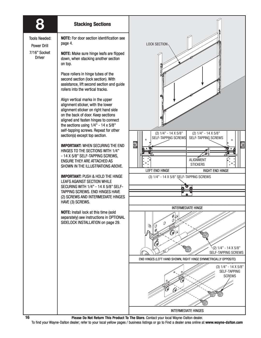 Wayne-Dalton 341785 installation instructions Stacking Sections 