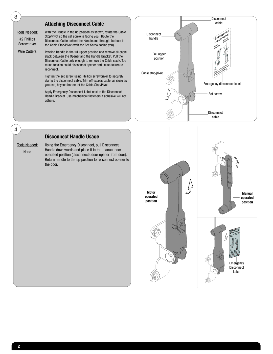 Wayne-Dalton 342295 owner manual Attaching Disconnect Cable, Disconnect Handle Usage 