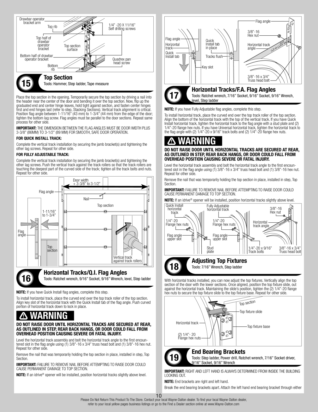 Wayne-Dalton 346918 Top Section, Horizontal Tracks/Q.I. Flag Angles, Horizontal Tracks/F.A. Flag Angles 