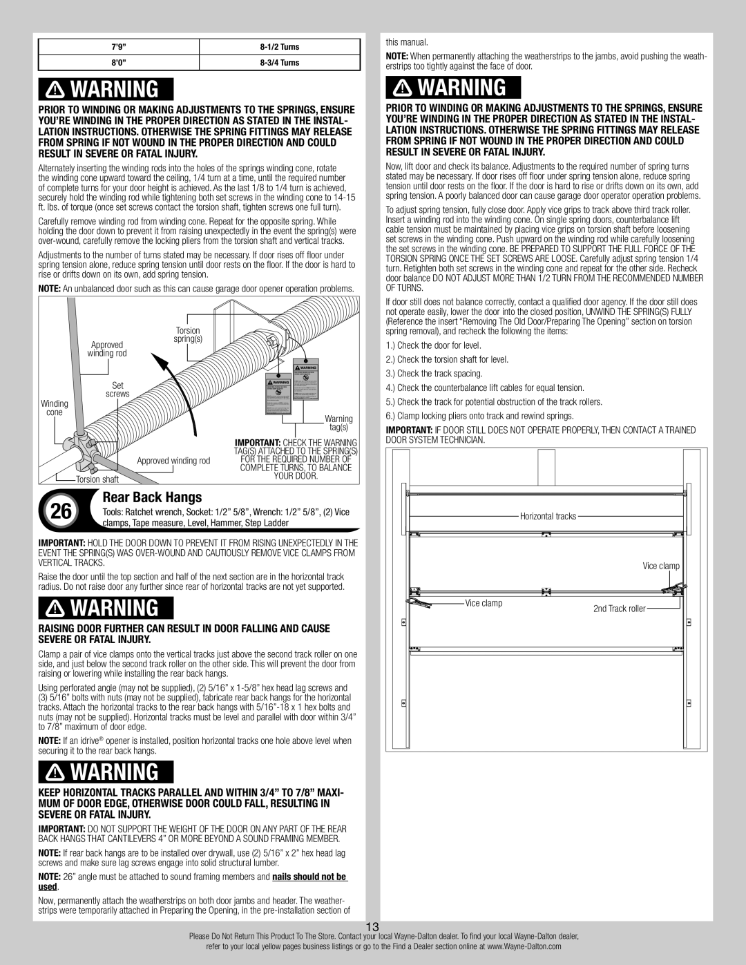 Wayne-Dalton 346918 installation instructions Rear Back Hangs, This manual, Check the door for level 