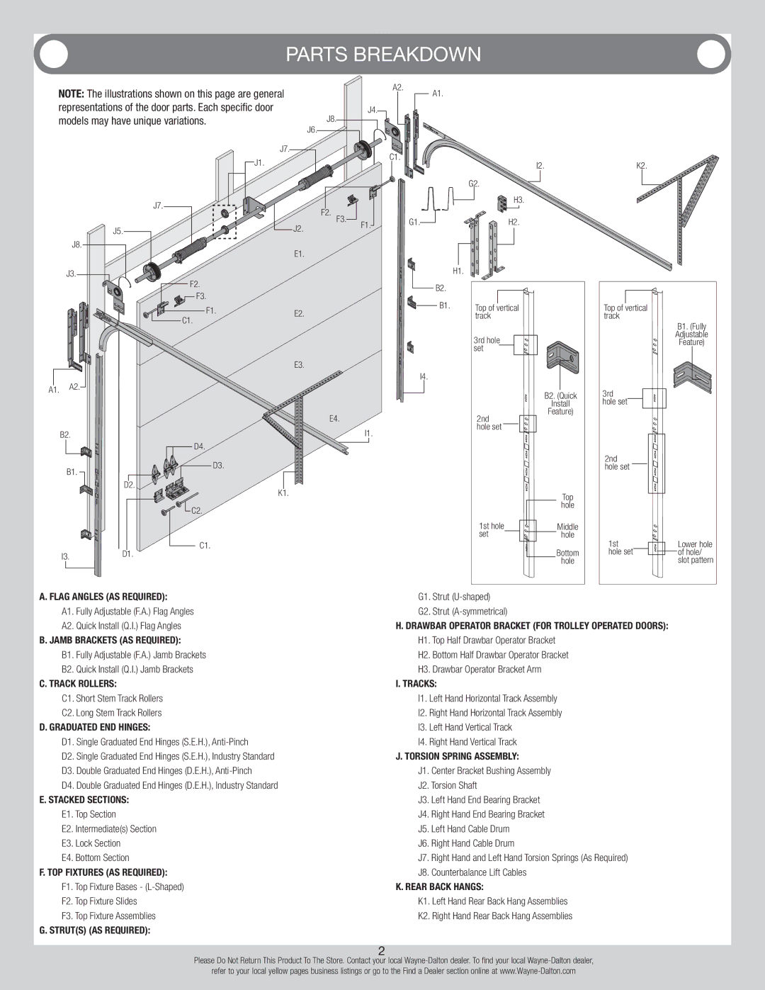 Wayne-Dalton 346918 installation instructions Representations of the door parts. Each speciﬁc door 