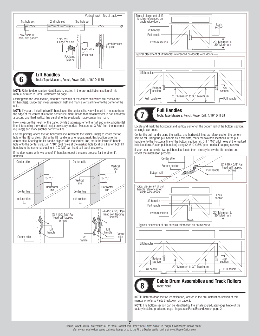 Wayne-Dalton 346918 installation instructions Lift Handles, Pull Handles, Tools None 