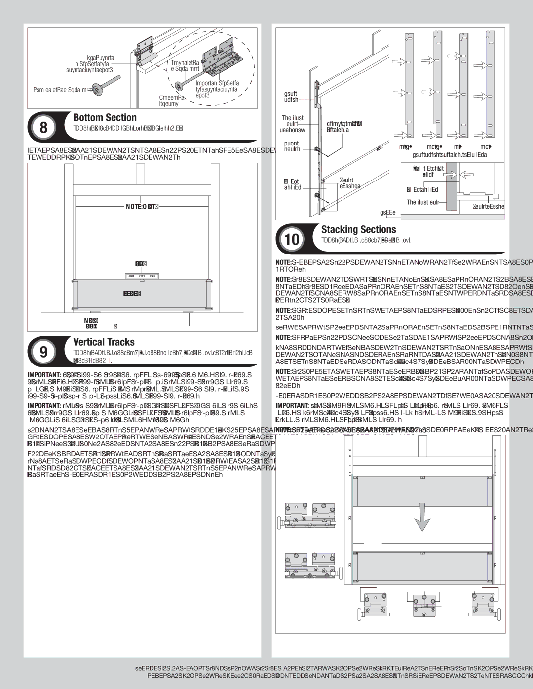 Wayne-Dalton 346919 installation instructions Bottom Section, Vertical Tracks, Stacking Sections 