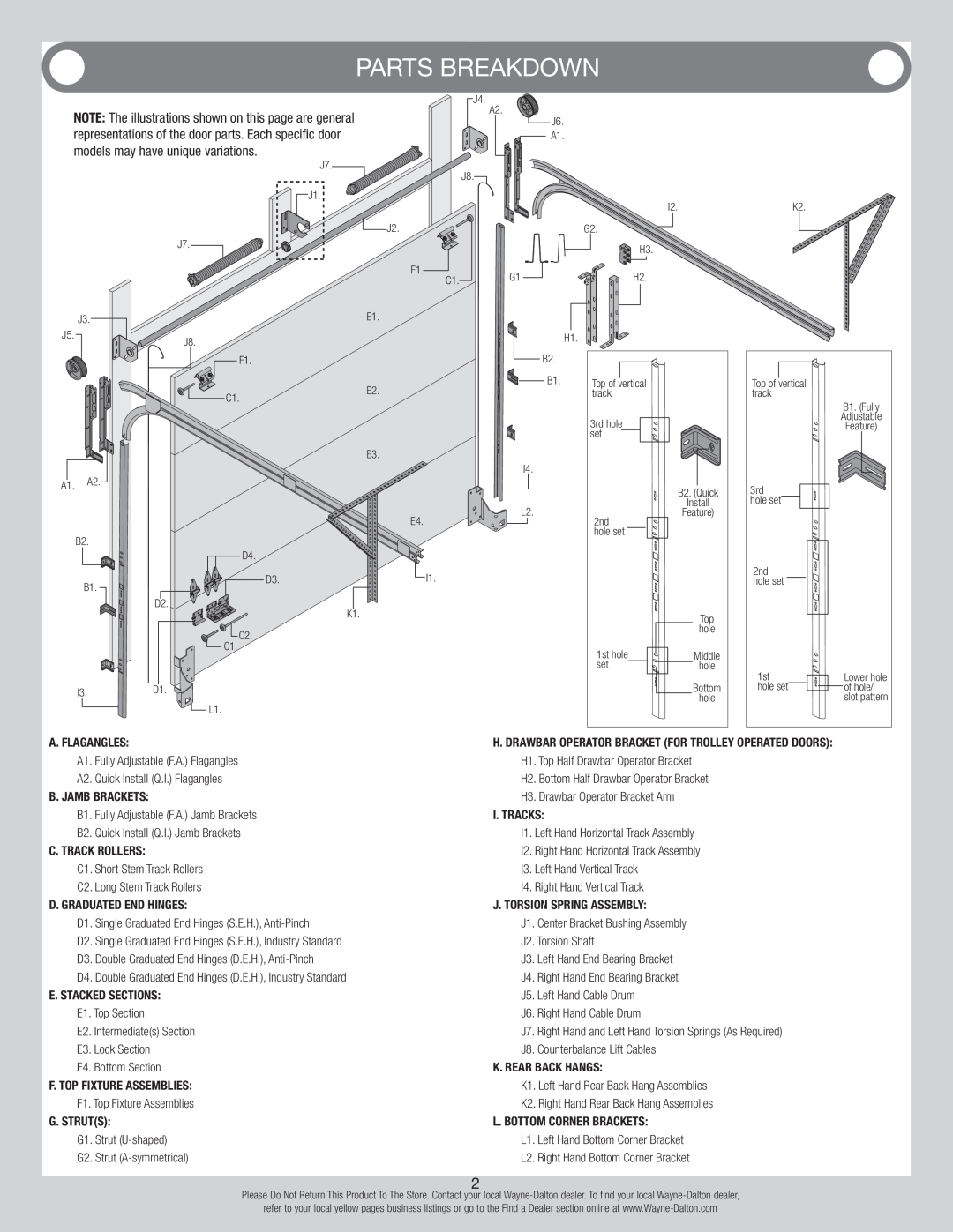 Wayne-Dalton 346919 installation instructions Parts Breakdown 