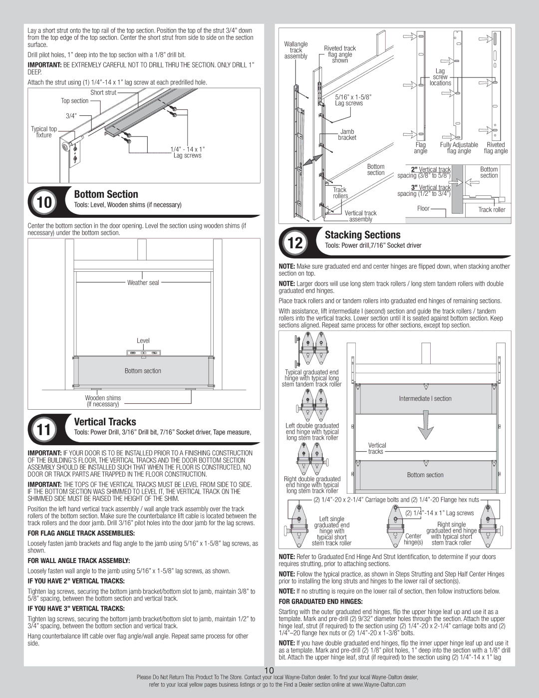 Wayne-Dalton 347610 installation instructions Bottom Section, Vertical Tracks, Stacking Sections 