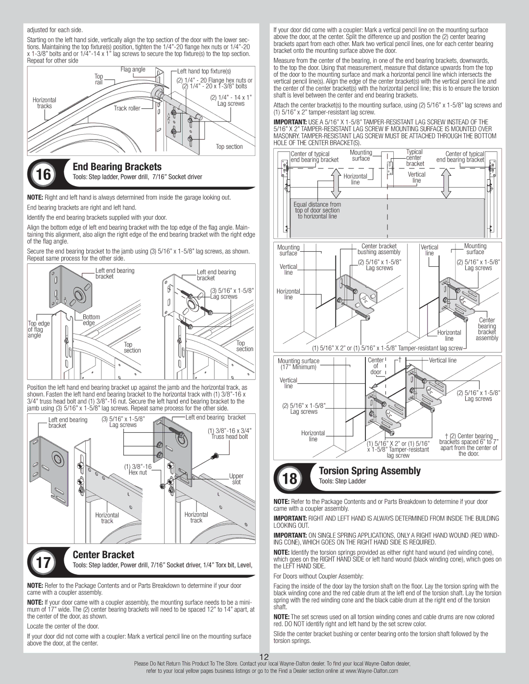 Wayne-Dalton 347610 End Bearing Brackets, Center Bracket, Torsion Spring Assembly, Adjusted for each side 